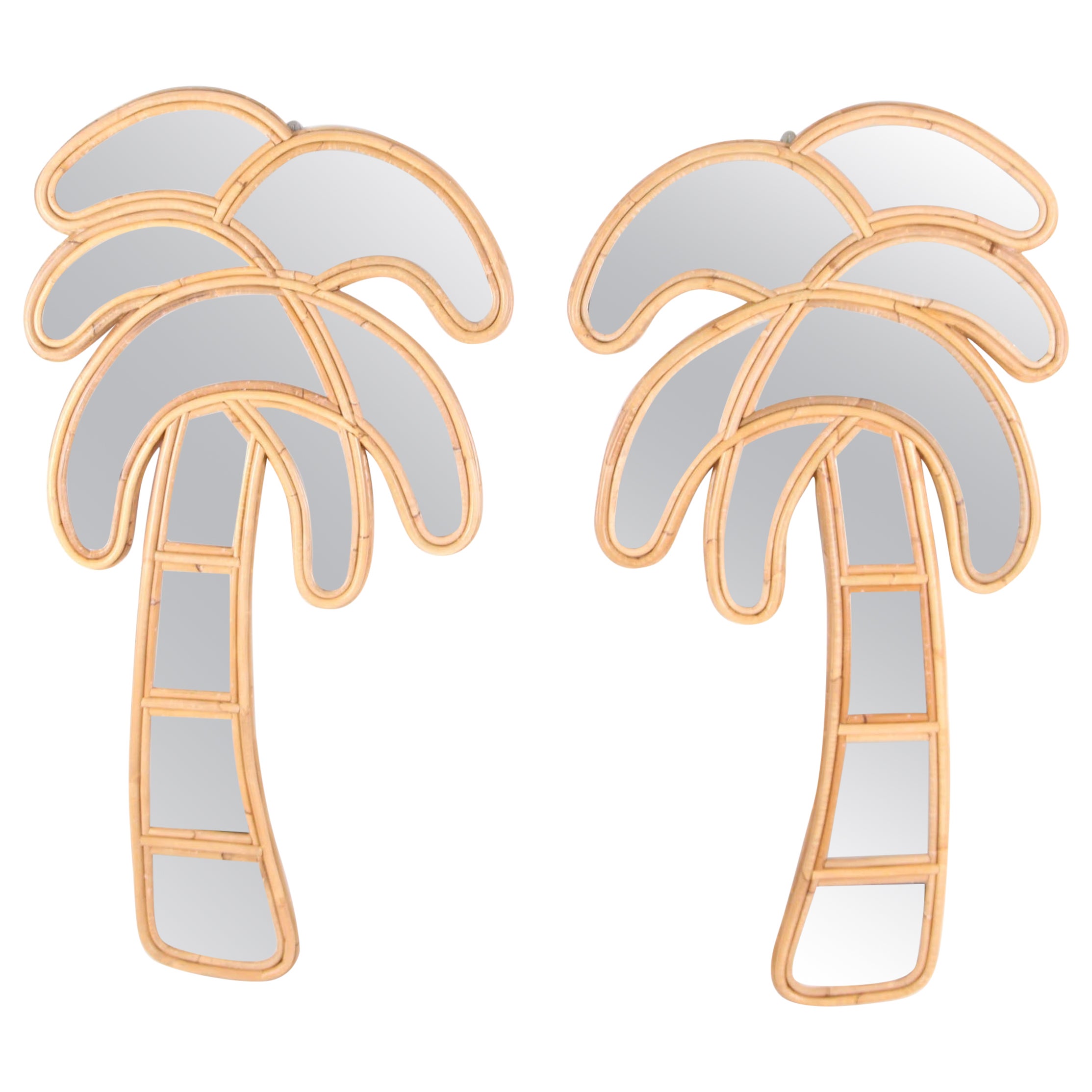 Pair of rattan palm tree war mirrors