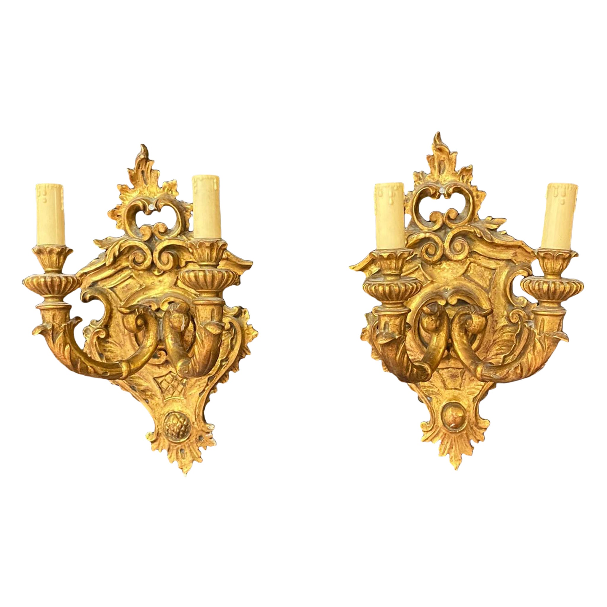 Pair of  Giltwood Sconces circa 1950 For Sale