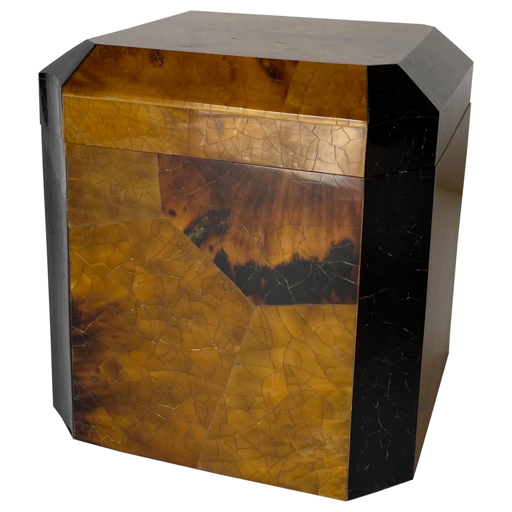 Maitland Smith Brown Penshell Cube Decorative Box For Sale