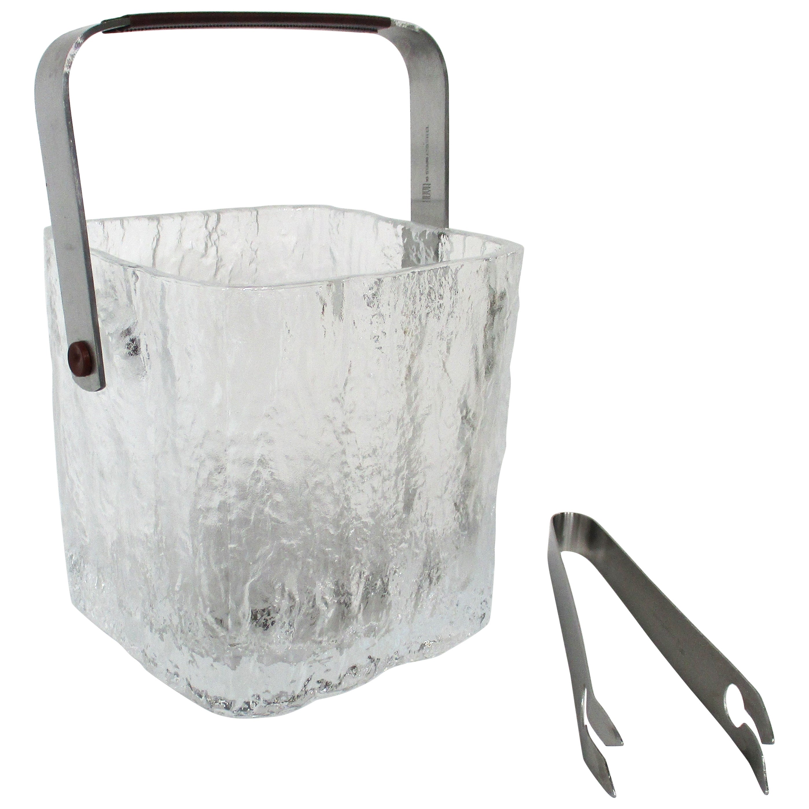 Hoya Glacier Glass Ice Bucket w/ Tongs and Strainer  