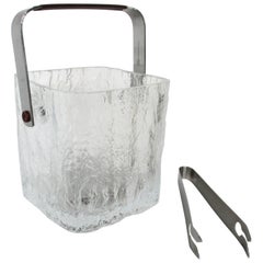 Antique Hoya Glacier Glass Ice Bucket w/ Tongs and Strainer  