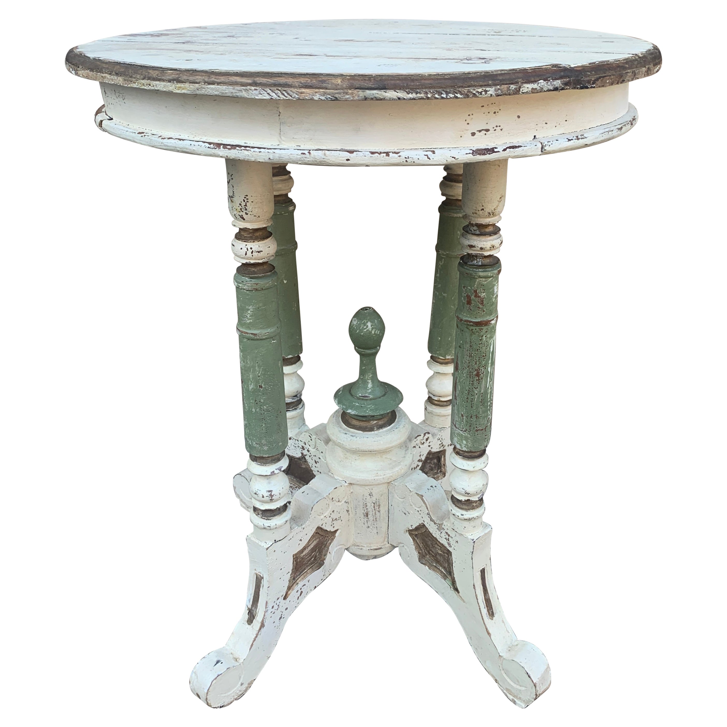 Antique American Victorian Round Painted Walnut Side Table, Late 19th Century