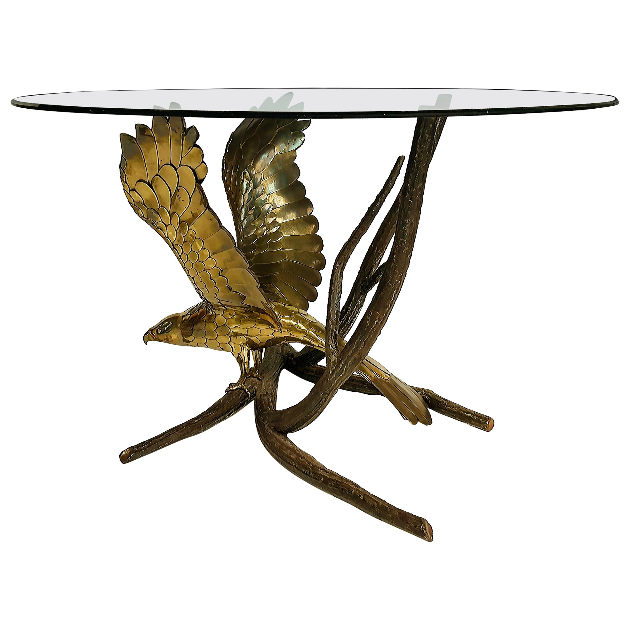  Alain Chervet French Sculptural Eagle Dining Center Table in Bronze and Brass For Sale