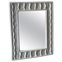Vintage White Modern Wavy Abstract Faux Stone Plaster Wall Mirror 