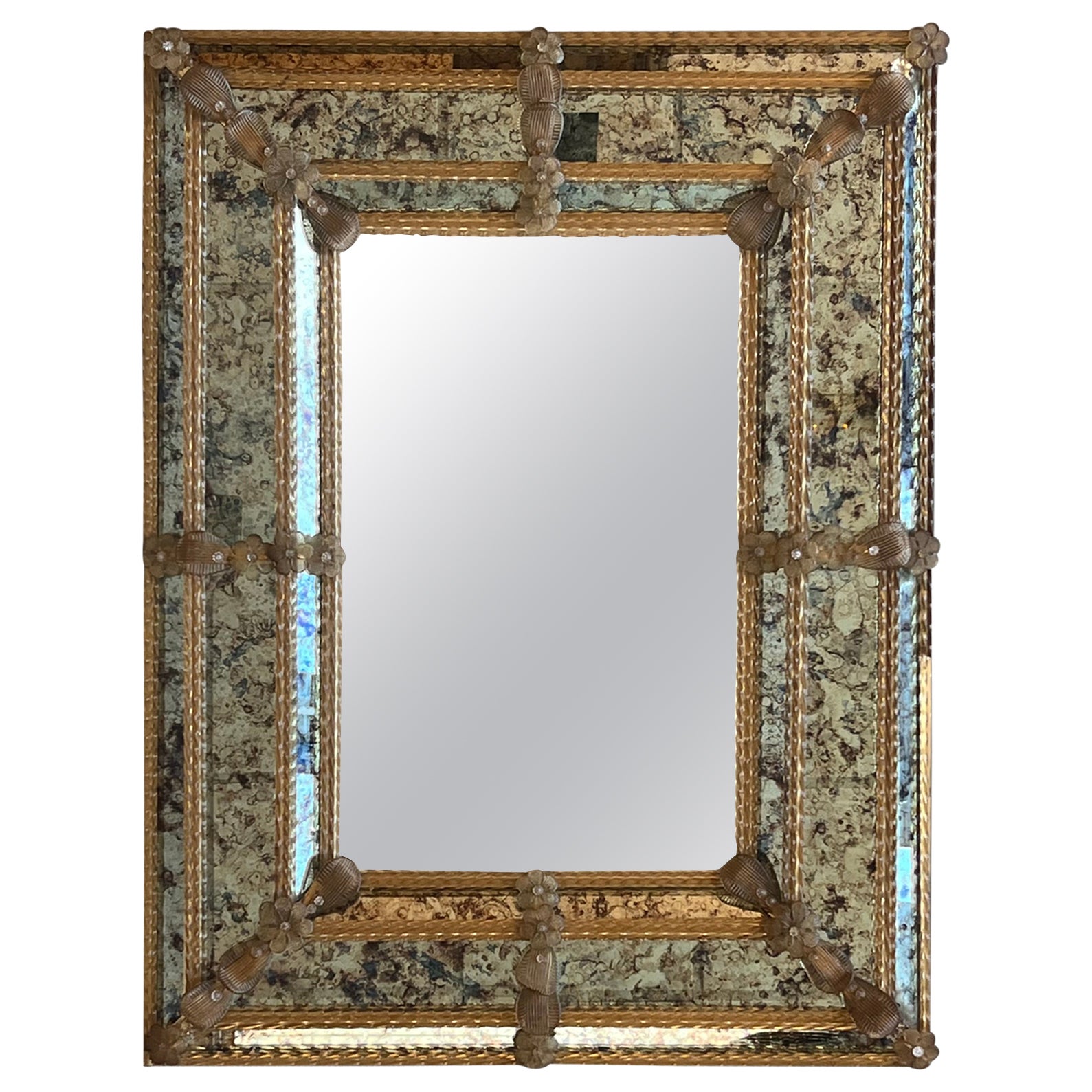 18ème siècle  Miroir carré vénitien, fait à la main et argenté à la main