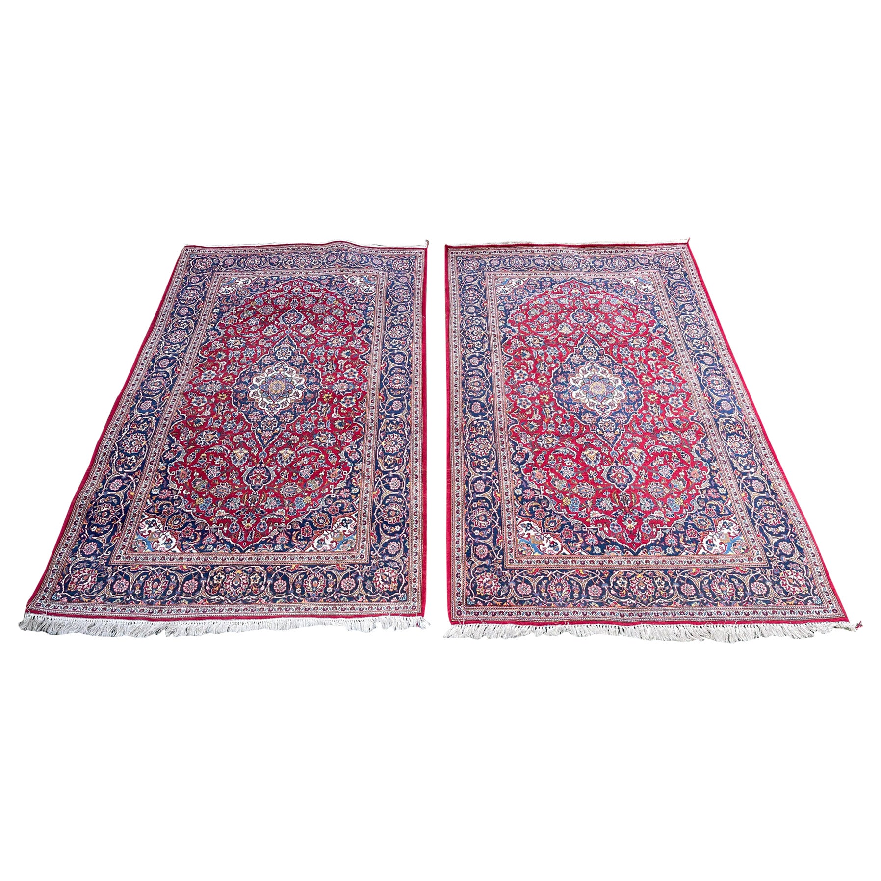 Pair of finely knotted wool Persian Kashan rugs For Sale