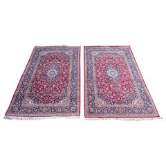 Retro Pair of finely knotted wool Persian Kashan rugs
