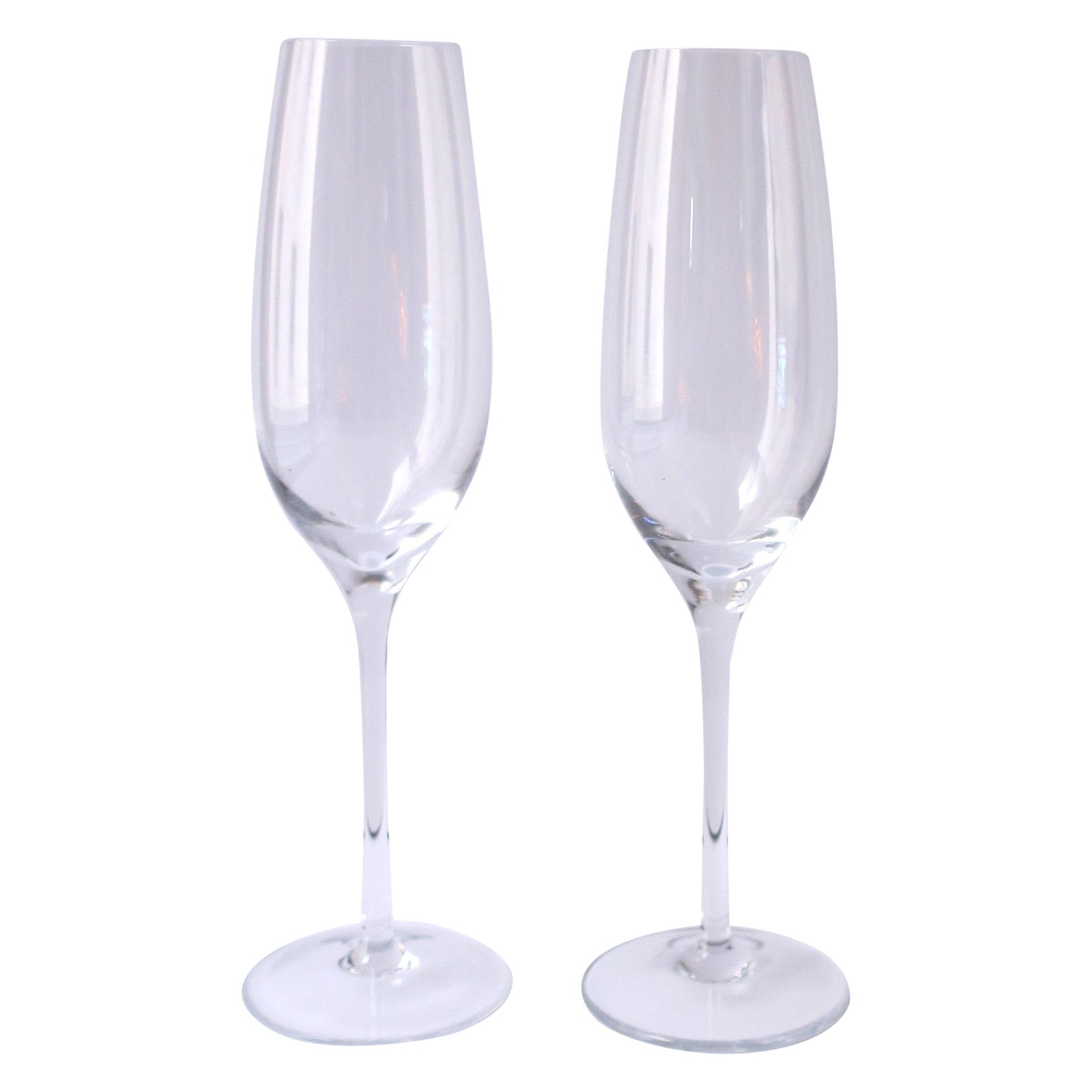 Tiffany & Co Crystal Champagne Flutes Glasses, Pair For Sale