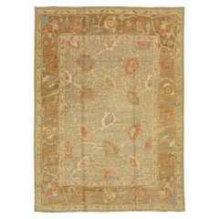 Oversize Modern Oushak Wool Rug In Tan Color with Floral Motif