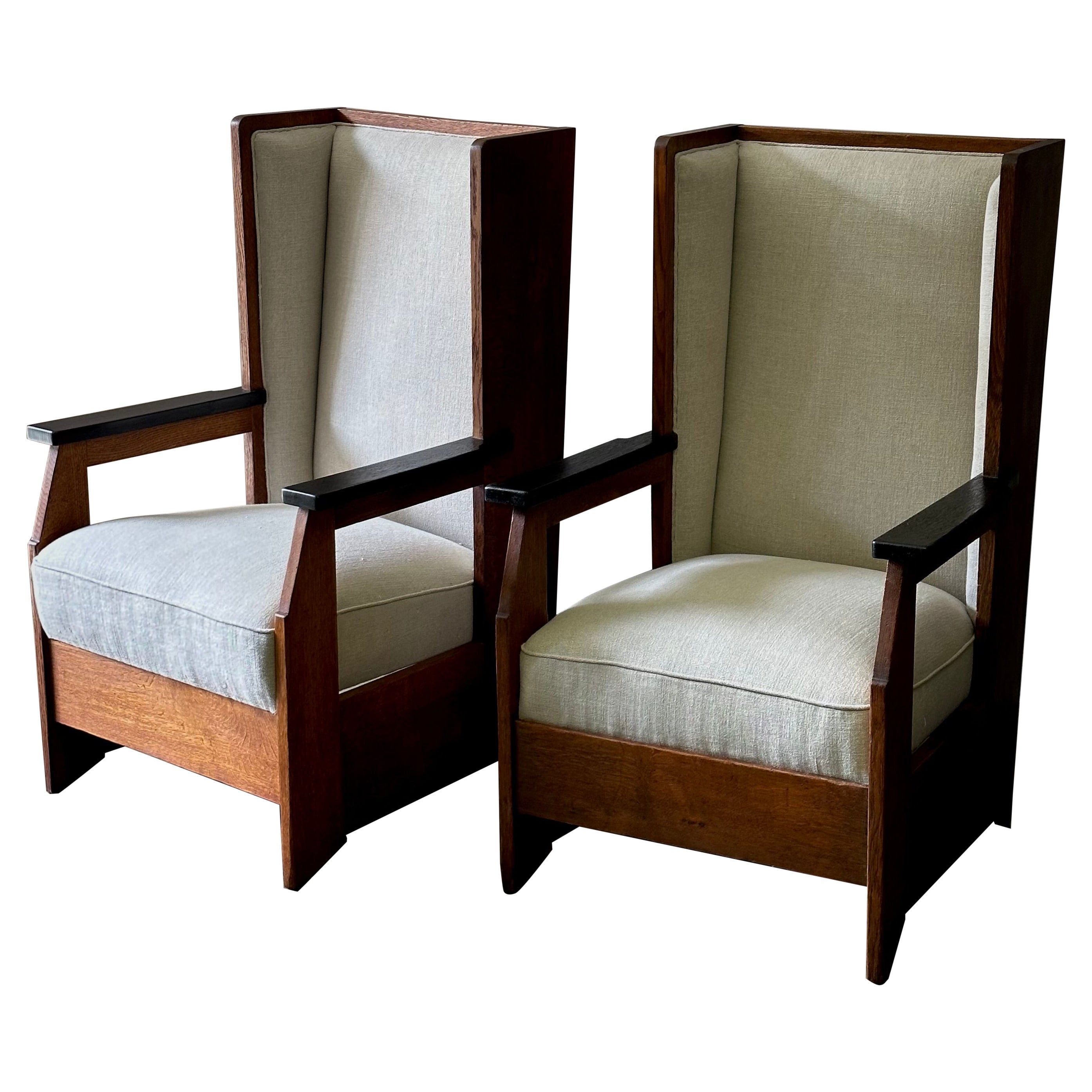 Pair of Haagse School High Back Armchairs For Sale