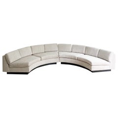 Retro Mid Century Modern Semi-Circle Round Sectional Sofa - New Basketweave Upholstery
