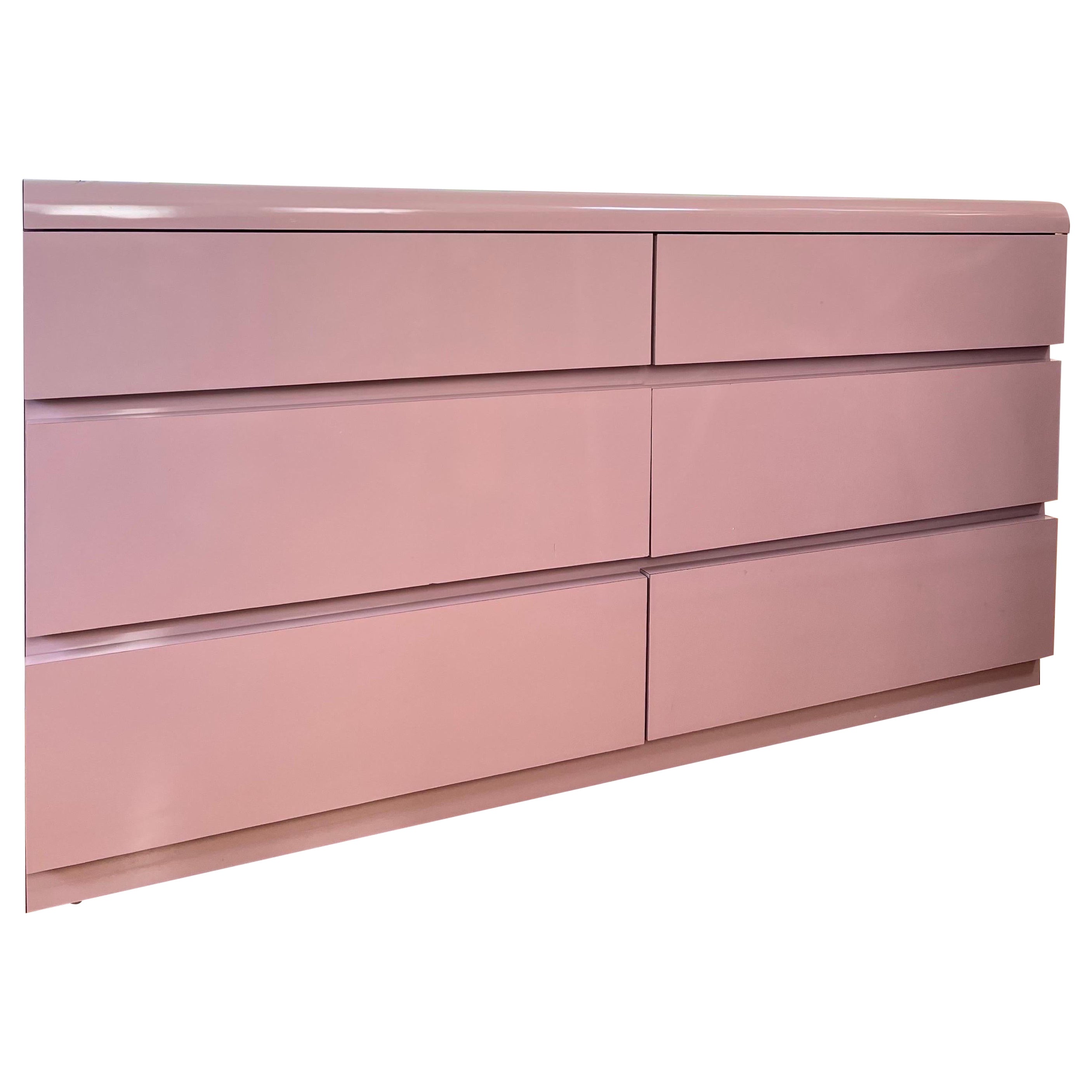 1980 Laminate Pink 6 Drawers Dresser For Sale