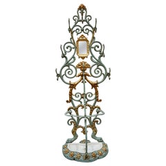 Vintage 19th Century French Art Nouveau Cast Iron Painted and Gilded Hall Stand