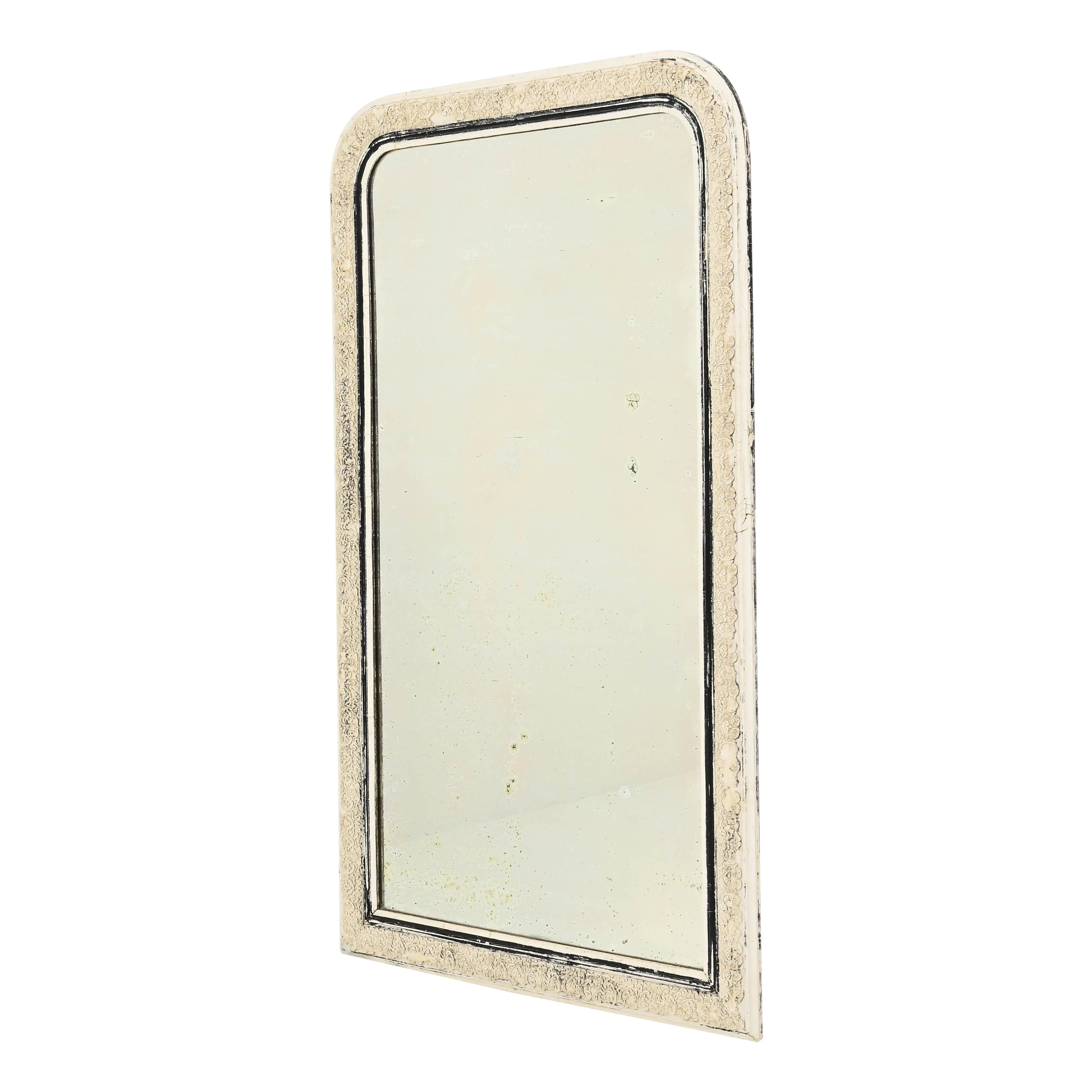 19th Century French White Patinated Wooden Mirror