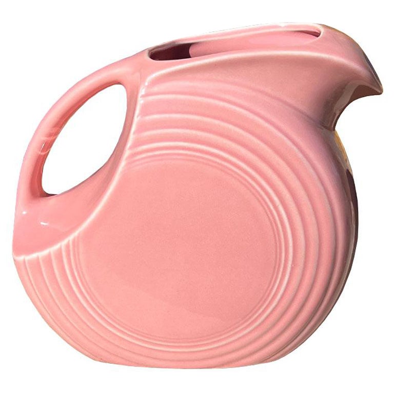 Pink Ceramic Fiesta Ware Disc Pitcher in Discontinued Dusty Rose For Sale