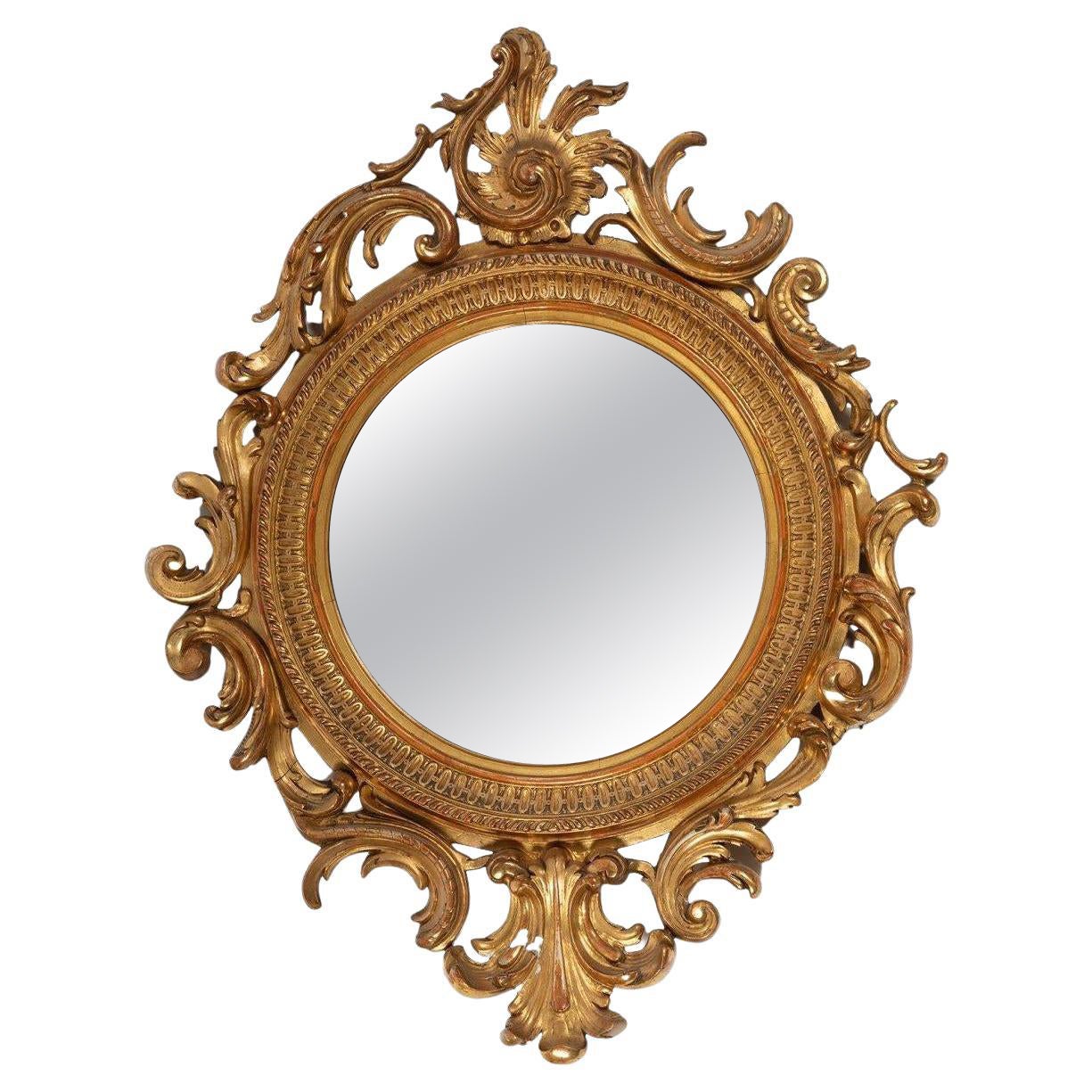 Miroir circulaire Empire français du 19ème siècle avec cadre en bois doré