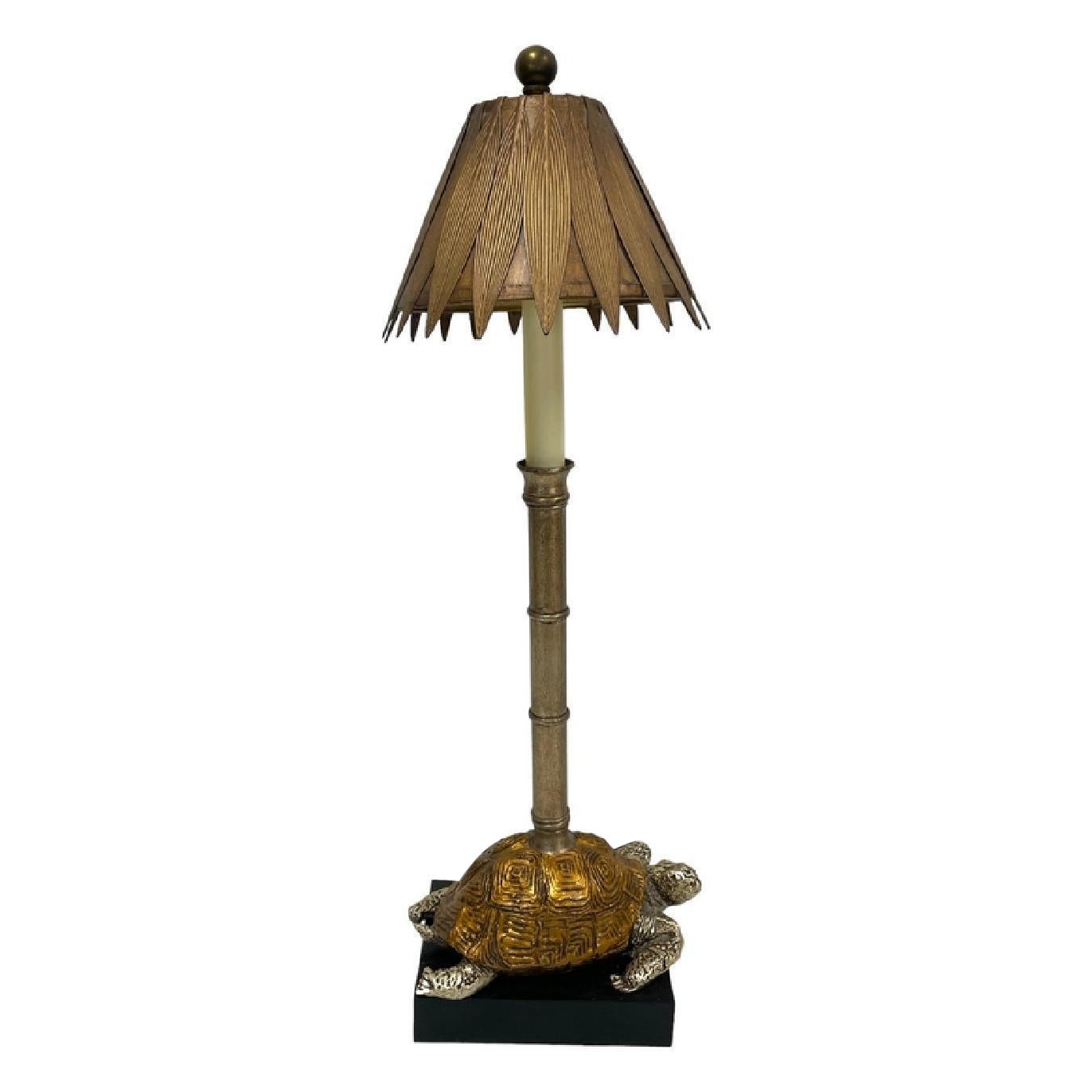 Lamp with Tortoise motif base and Bamboo stem surmounted by Palm Shade For Sale