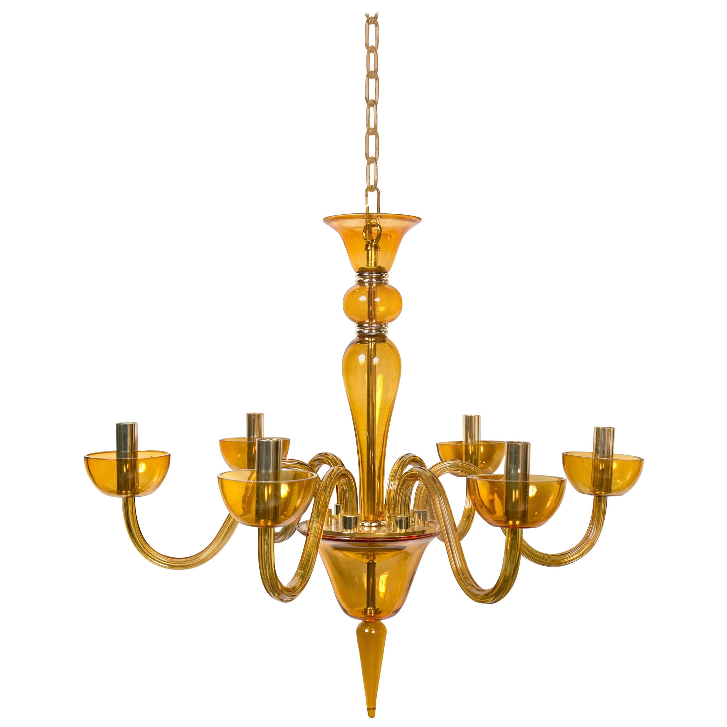 Amber Murano Chandelier For Sale