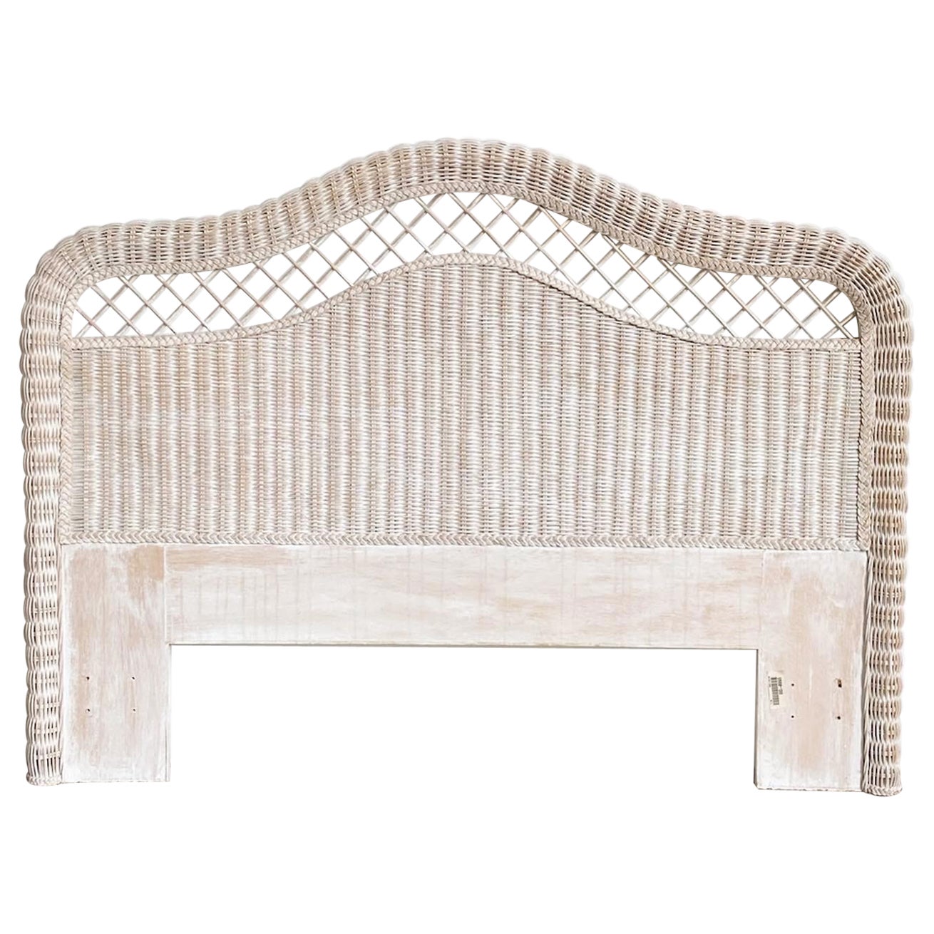 Boho Chic White Wash Queen Size Wicker Headboard