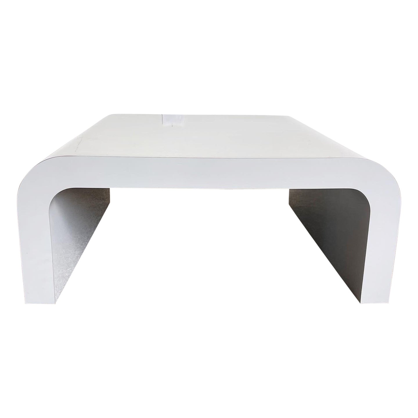 Postmodern Grey Lacquer Laminate Waterfall Coffee Table For Sale