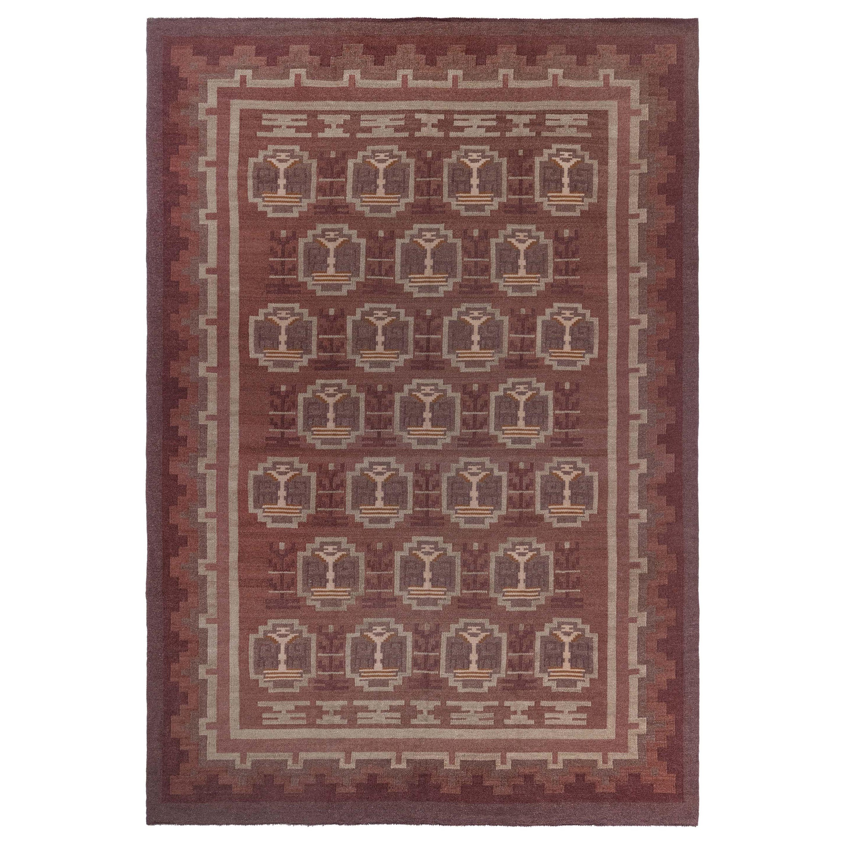 Mid-20th Century Swedish Chocolate Brown Flat-weave Wool Rug For Sale