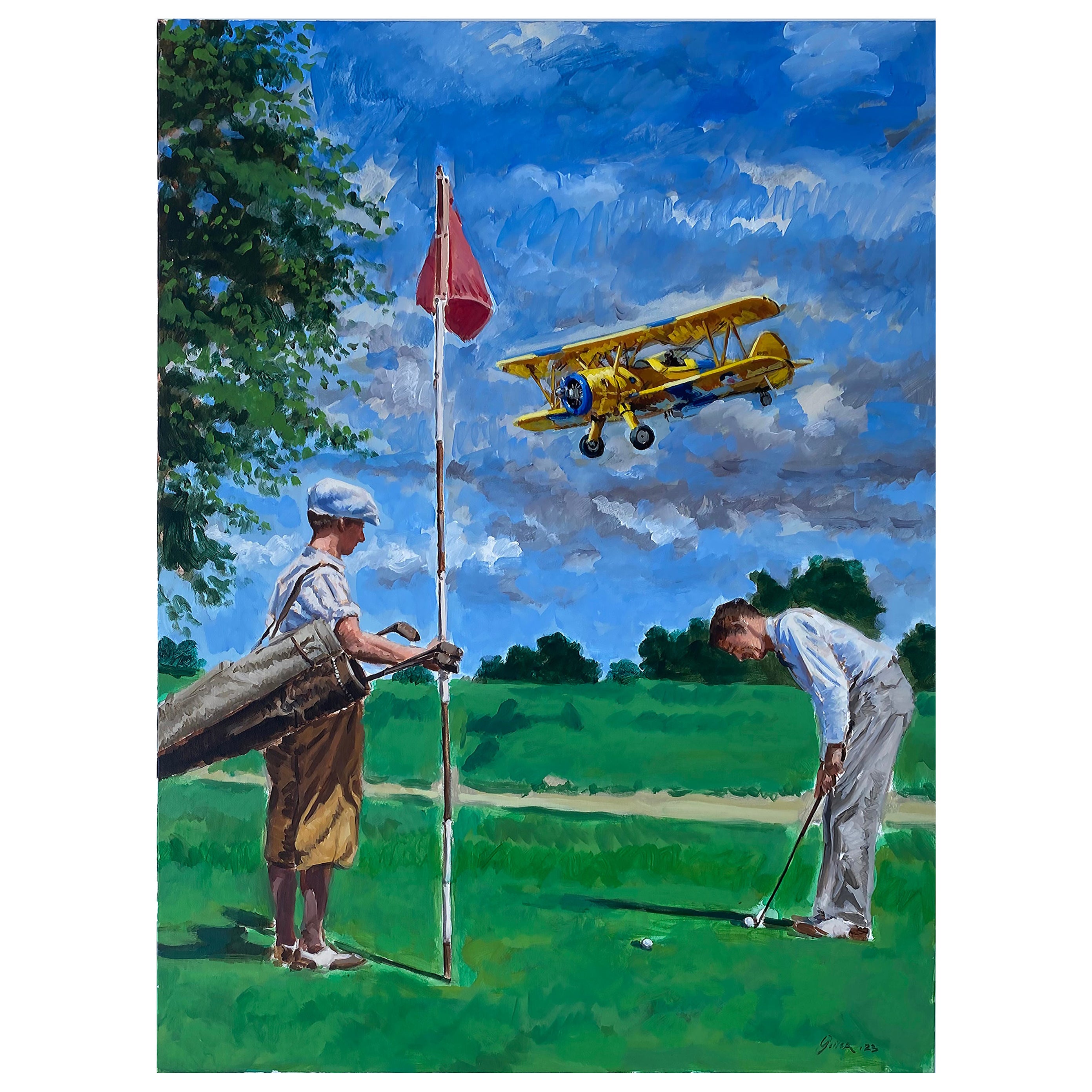  "Golfers" Painting by Cuban-American Artist Geiler Gonzalez For Sale