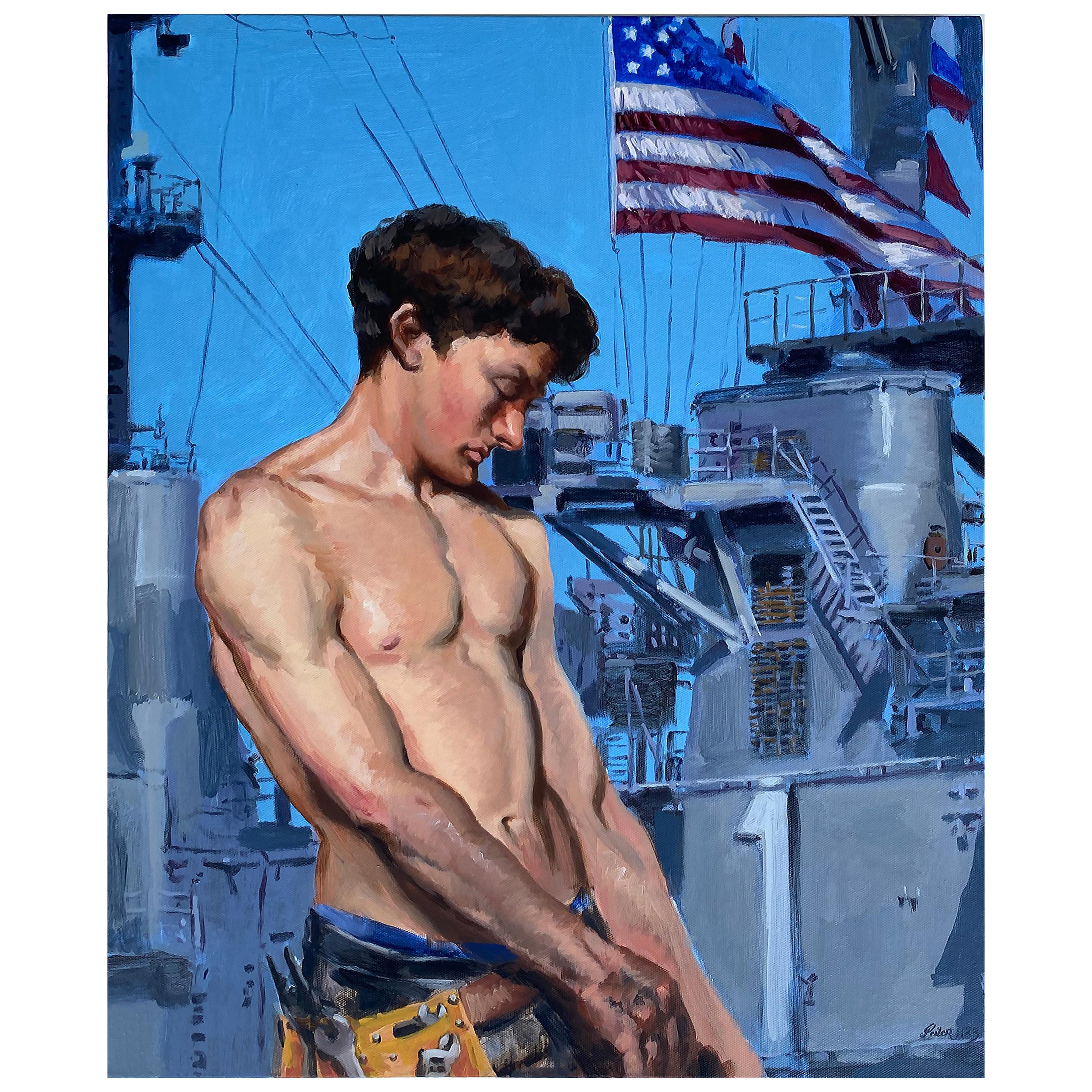  Cuban-American Artist Geiler Gonzalez "US Marine" Painting Acrylic on Canvas 