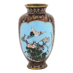 Hochwertige antike japanische Meiji-Cloisonné-Emaille-Vase aus Cloisonné-Emaille, doppelseitiger Mond und 
