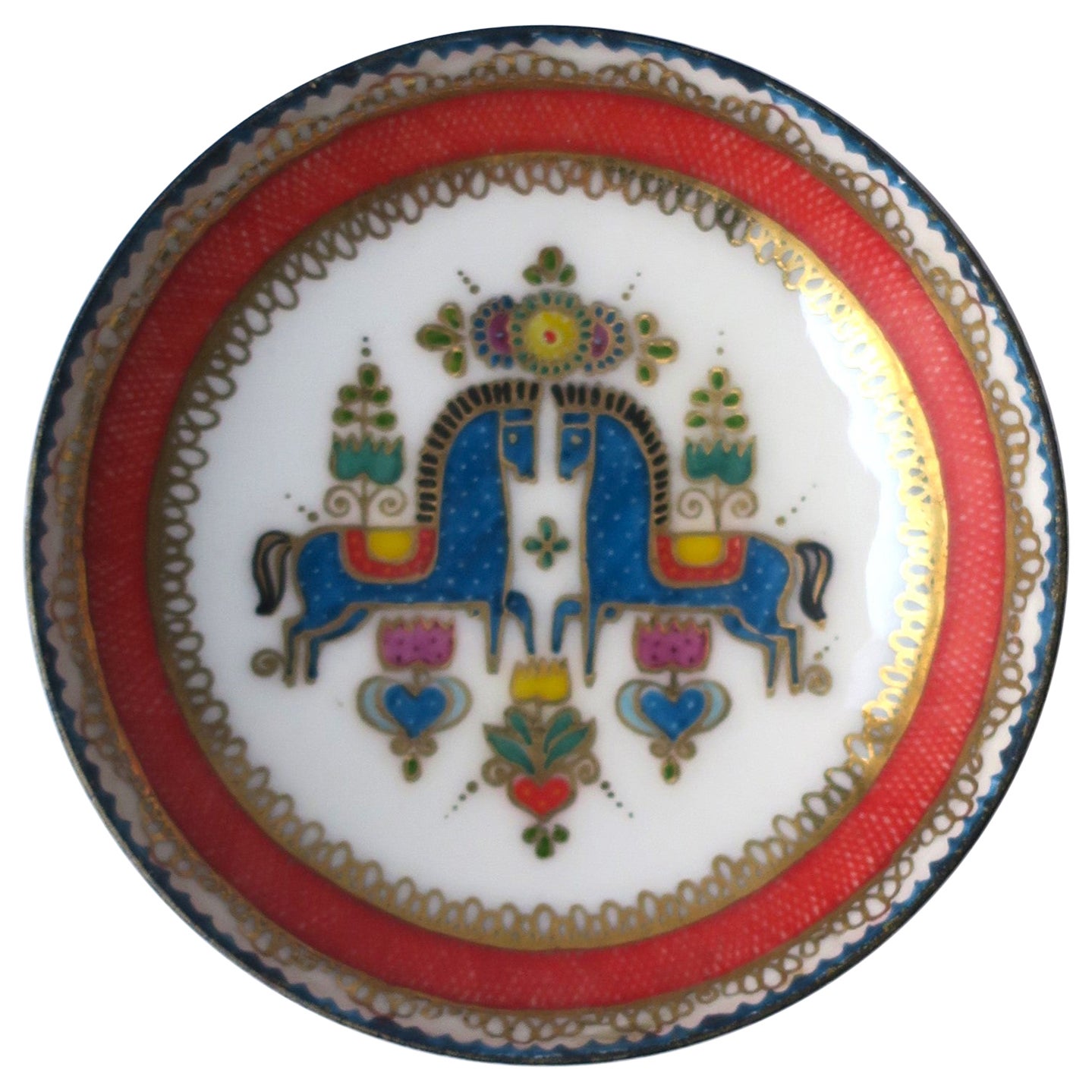 Austrian Enamel Jewelry or Pill Dish with Horse Design For Sale