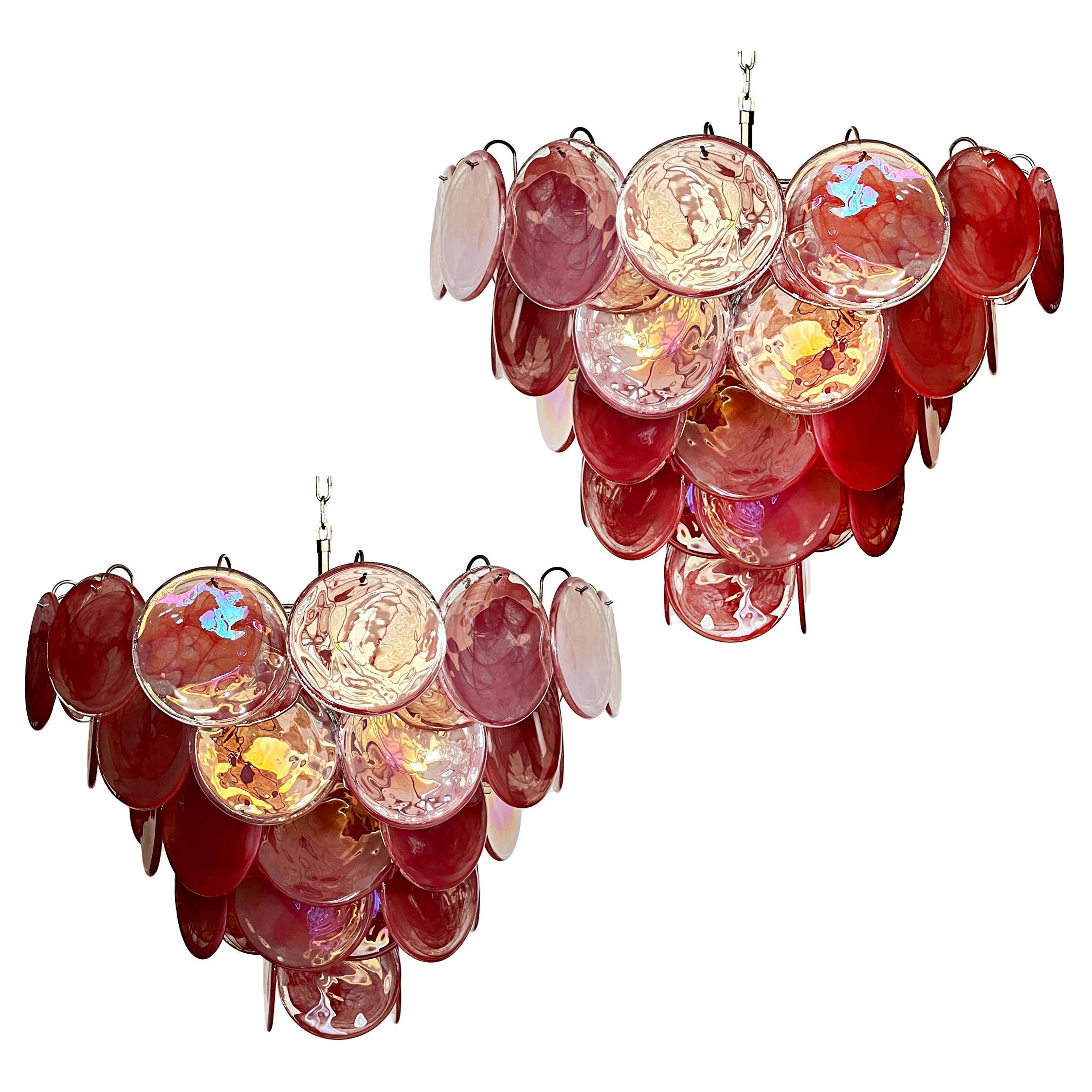 Beautiful Murano Chandeliers space age - 57 PINK alabaster iridescent glasses For Sale