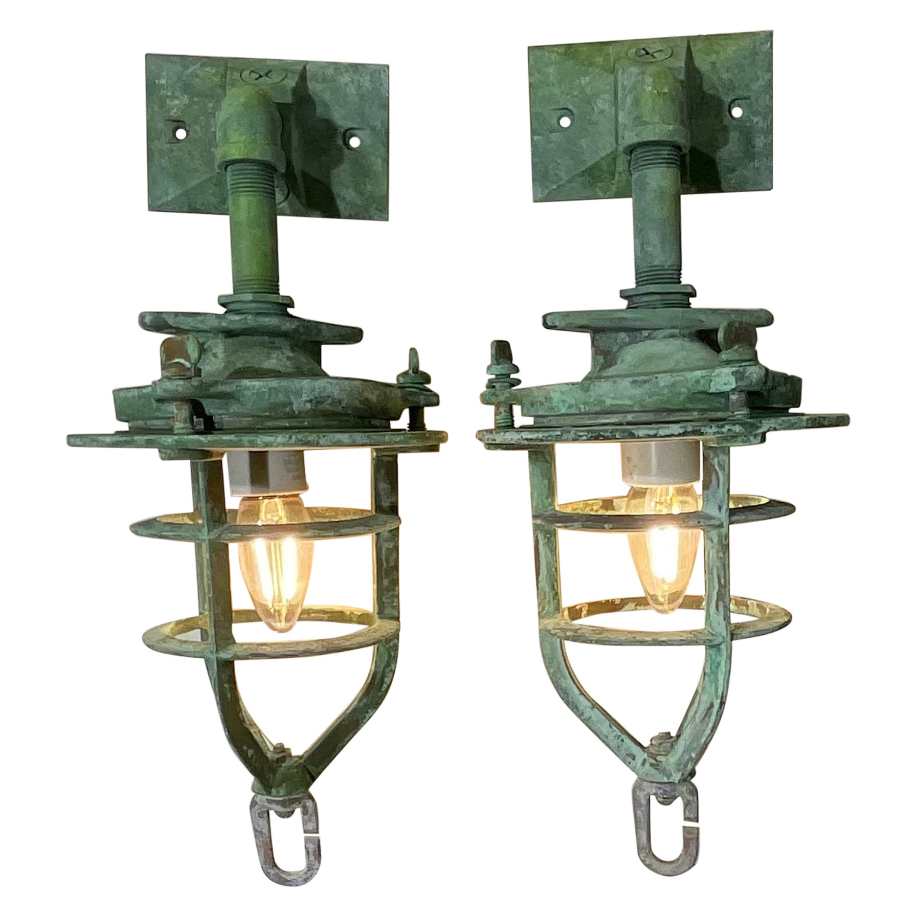 Pair Of Bronze Nautical Marine wall sconces, or Convoy Lights For Sale