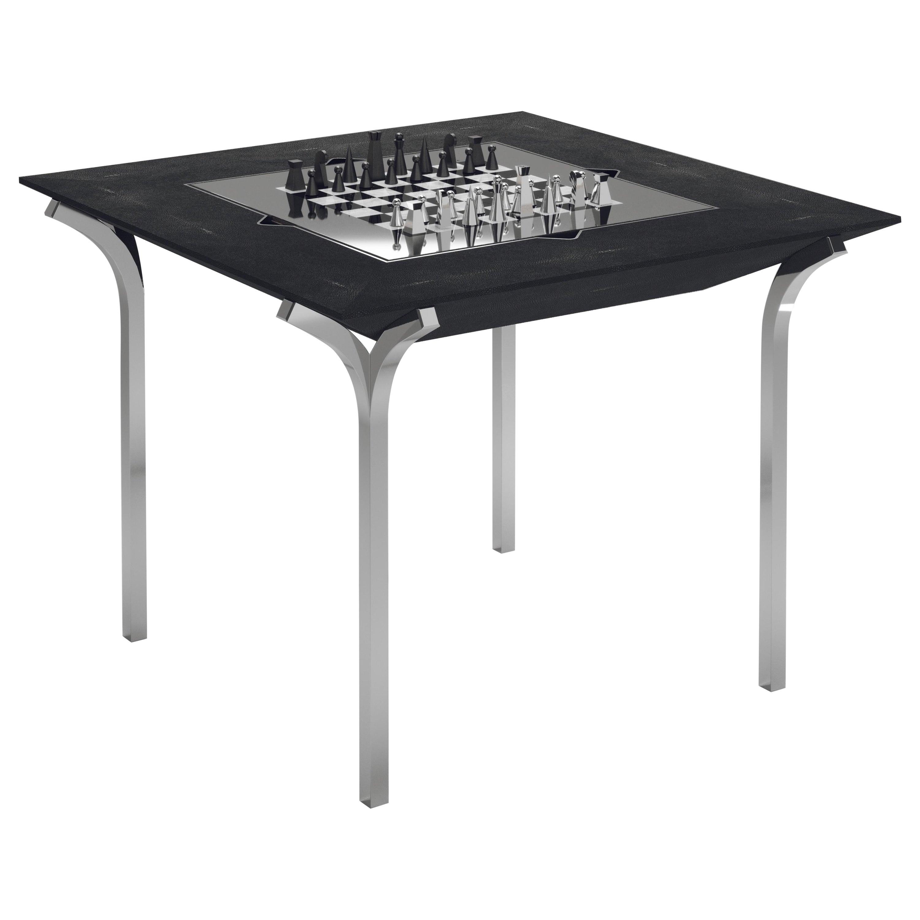 Shagreen Game Table with Chrome Finish Stainless Steel Accents R&Y Augousti For Sale