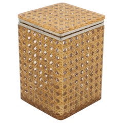 Used Mid Century Chrome, Lucite and Rattan Tall Box, Italy 1970s