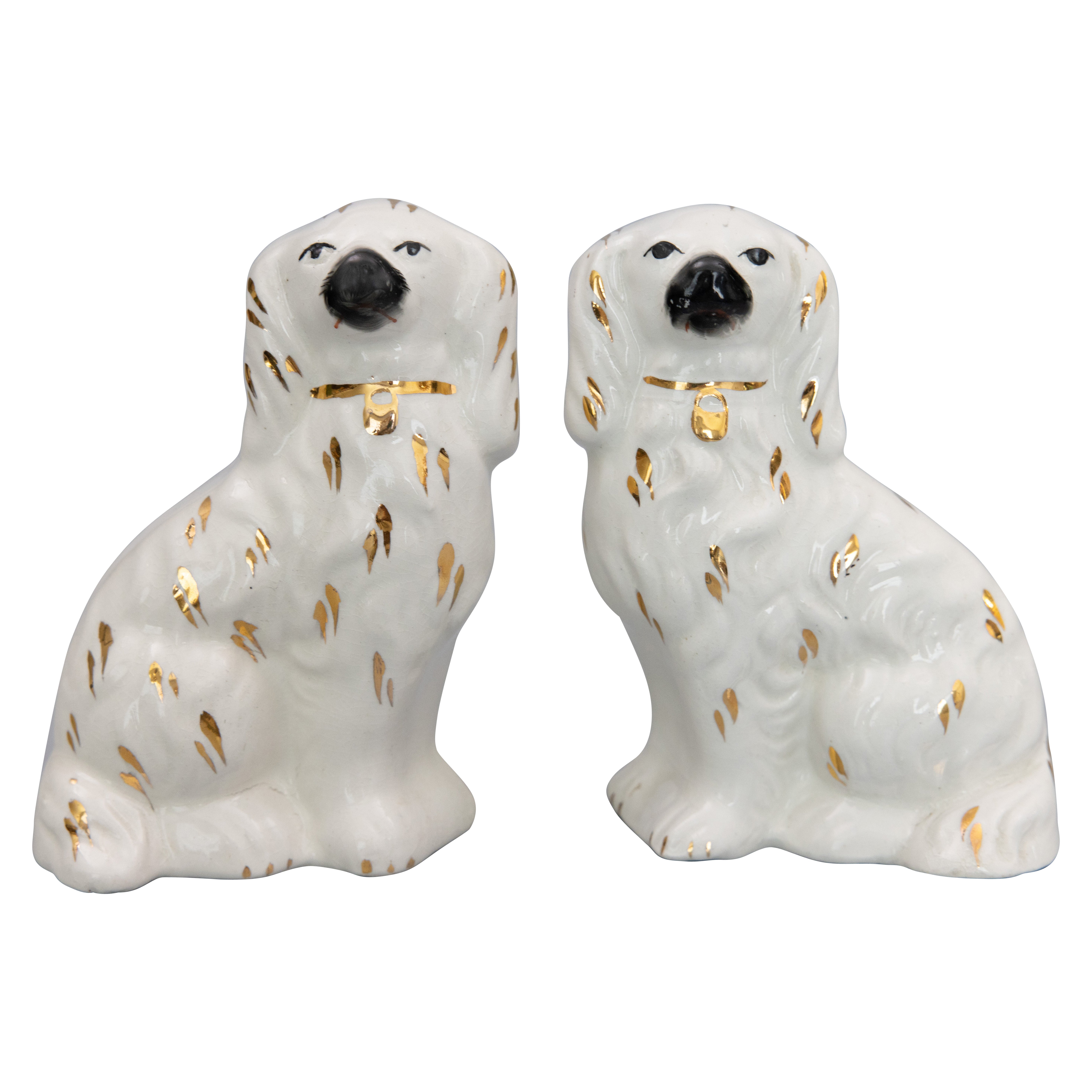 Pair of Early 20th Century English Staffordshire Spaniel Dogs Figurines