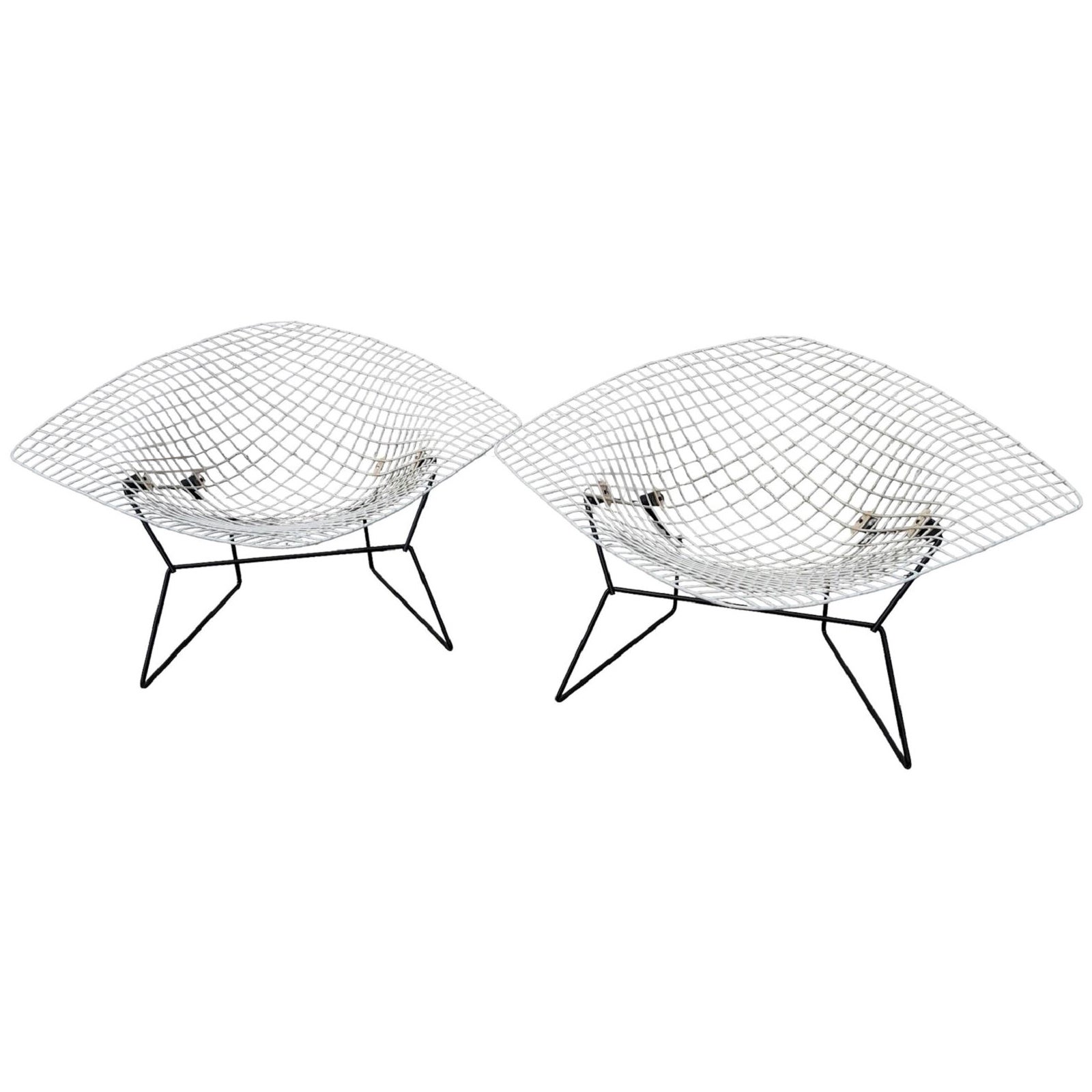 Mid Century Modern Bertoia Large White Wire Diamond Chairs