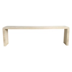 Postmodern Extra Long Faux Travertine Laminate Waterfall Console Table