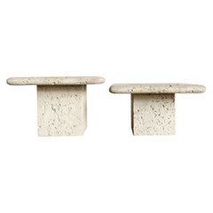 Faux Coquina Coral Cast Cement Square Top Mushroom Nesting Tables - a Pair