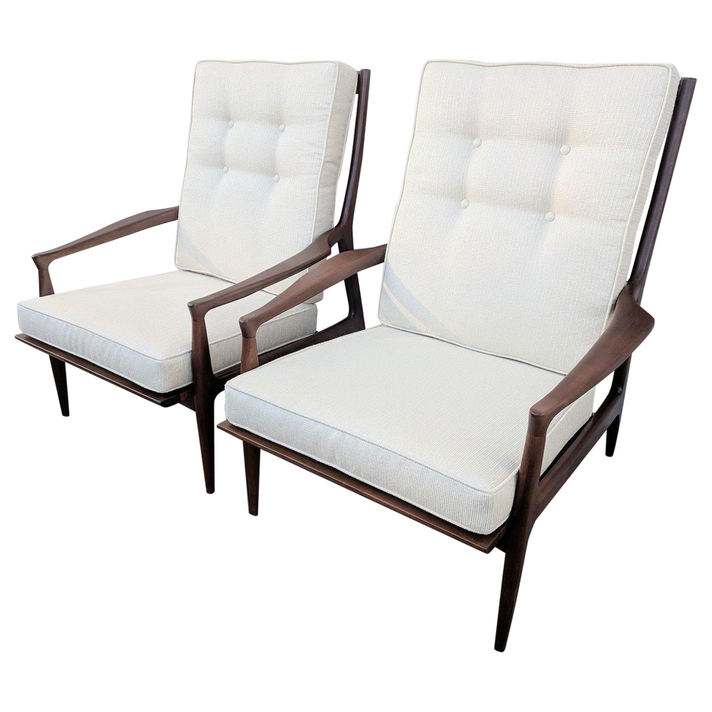 Mid Century Modern Milo Baughman Walnut Lounge Chairs For Sale