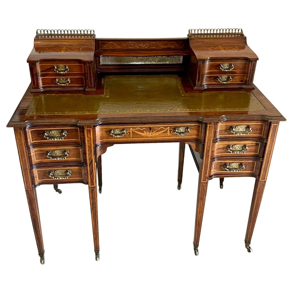 Fine Quality Antique Victorian Freestanding Maple & Co. Inlaid Writing Desk For Sale