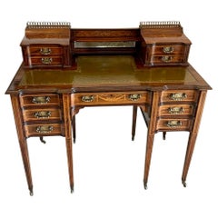 Fine Quality Antique Victorian Freestanding Maple & Co. Inlaid Writing Desk