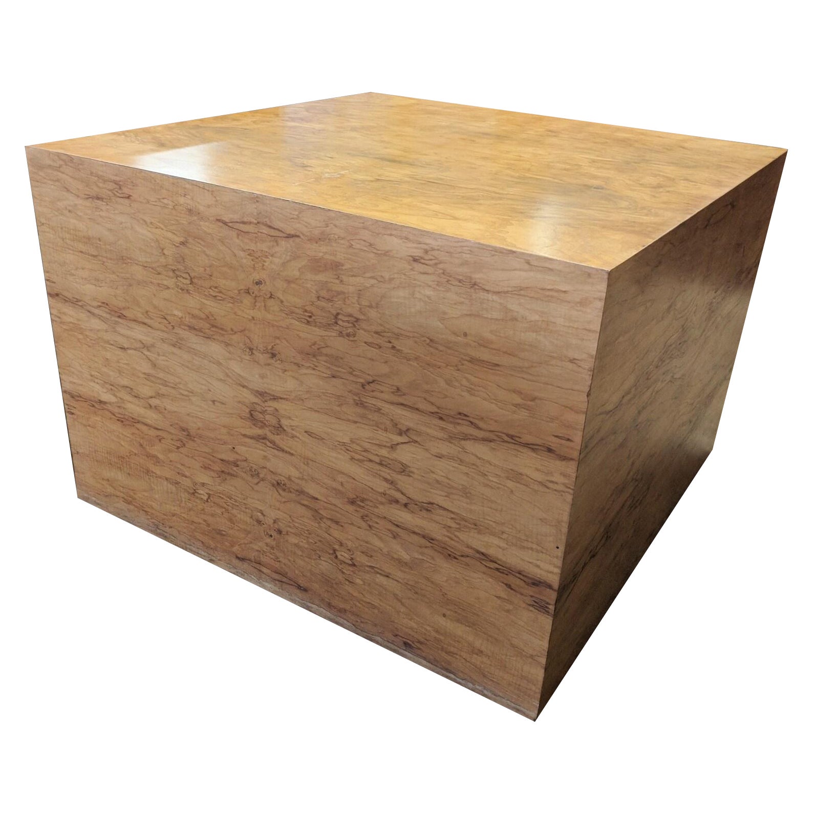 Tavolo a cubo in legno di buro di ispirazione Milo Baughman del Medioevo moderno
