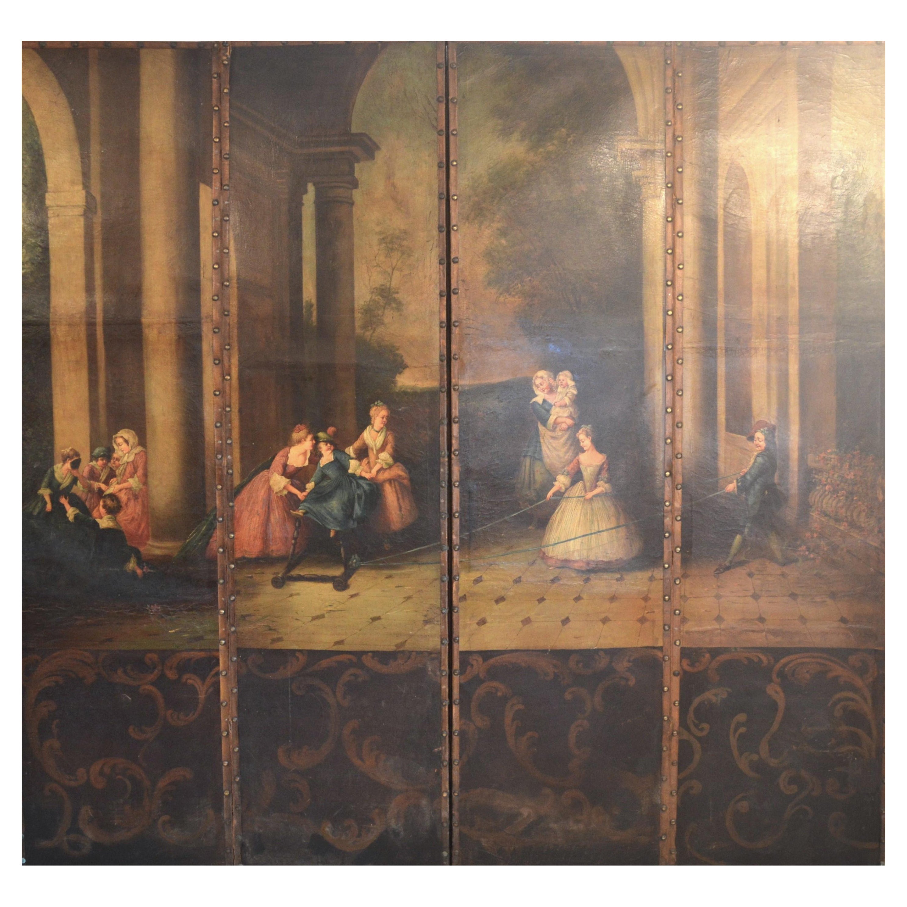 18th century painted leather screen