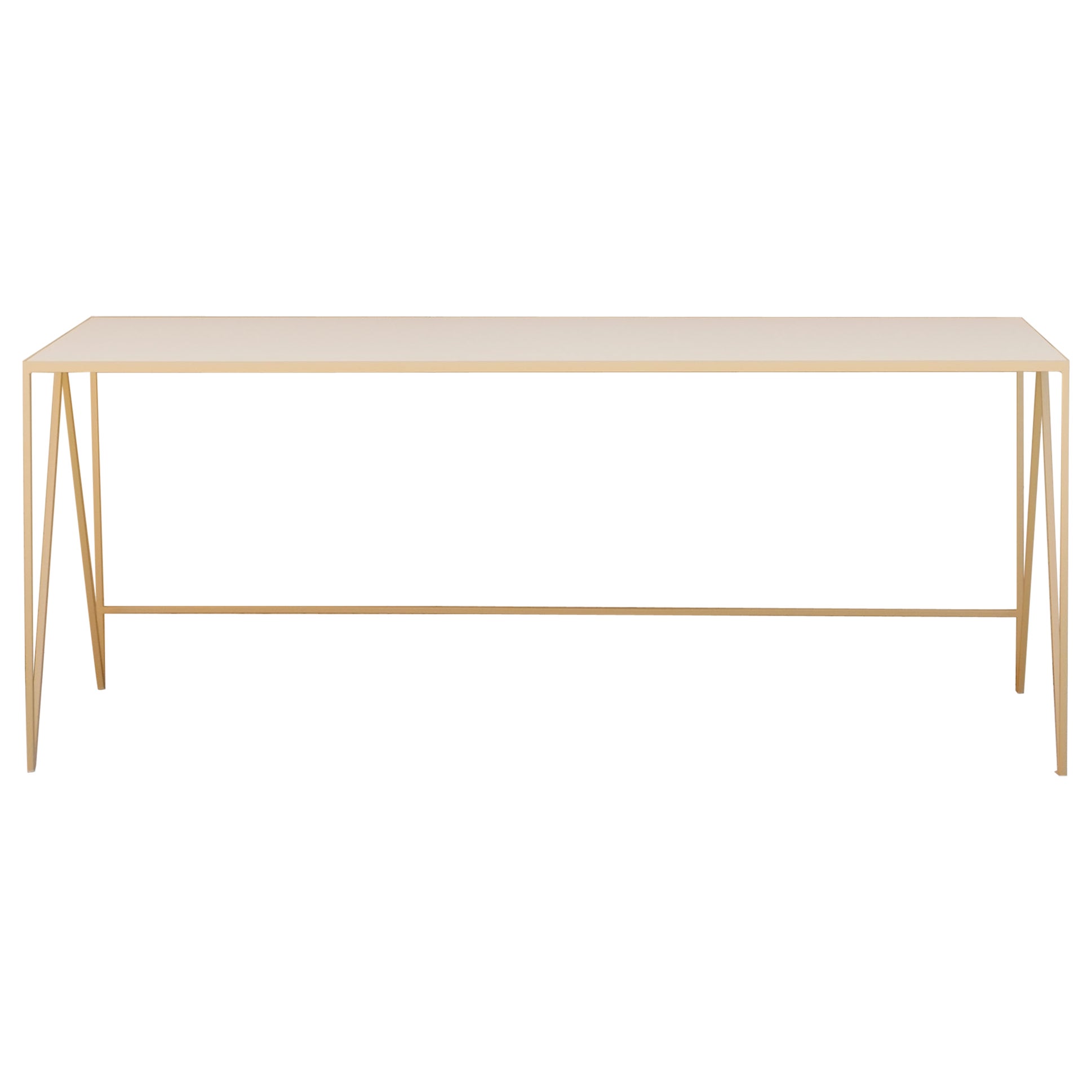 Long Study Desk / Large Console Table in Beige Linoleum and Steel For Sale