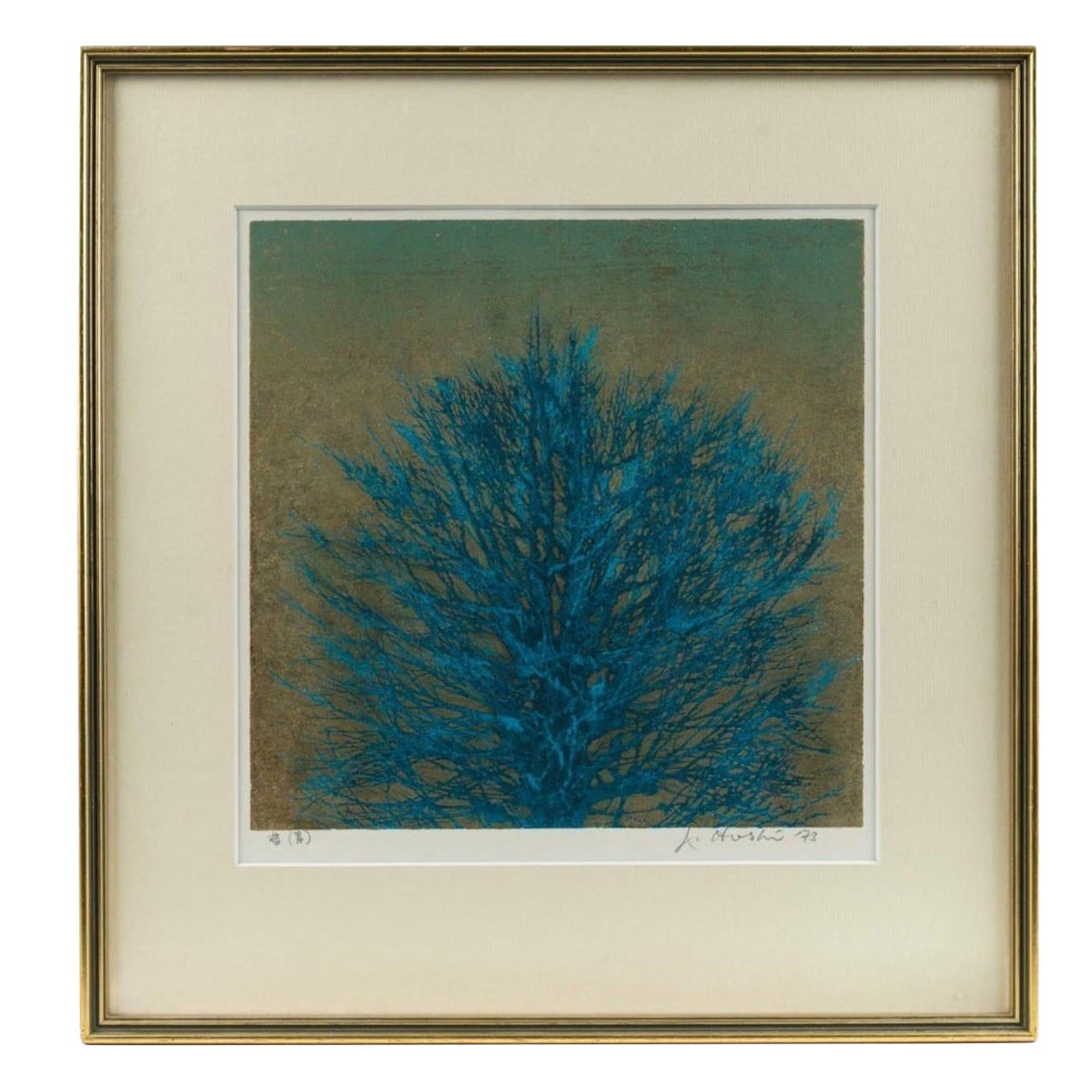 JOICHI HOSHI (1911-1979), Blue Tree, Woodblock, signed lower right, Dated 1973 For Sale