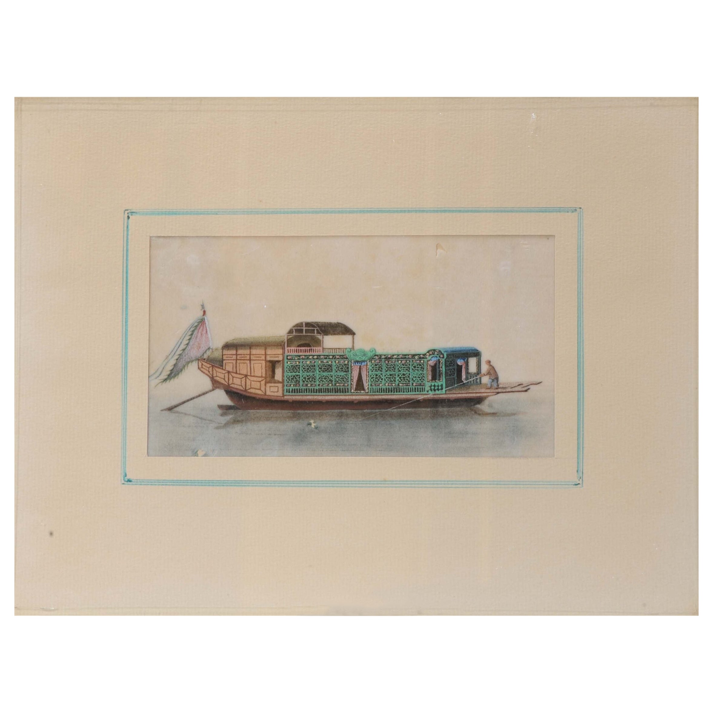 Peinture chinoise ancienne d'un bateau de qualité supérieure Canton, 19ème siècle en vente