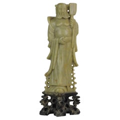 Belle statue chinoise en stéatite de la dynastie Qing, joliment sculptée d'un sage