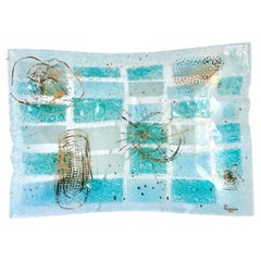 A Patchwork Rectangular Fused Glass Ashtray by Michael and Frances Higgins USA