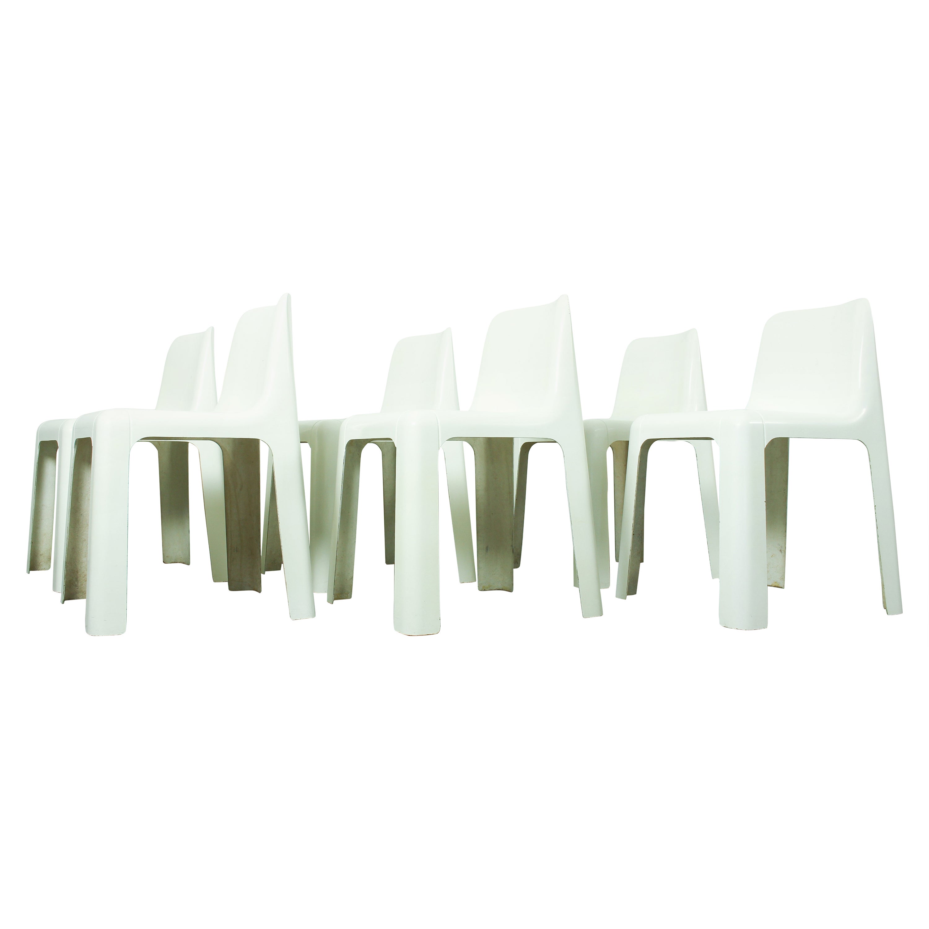 6 chaises de salle à manger en fibre de verre OZOO 700 de Marc Berthier pour Roche Bobois, 1970