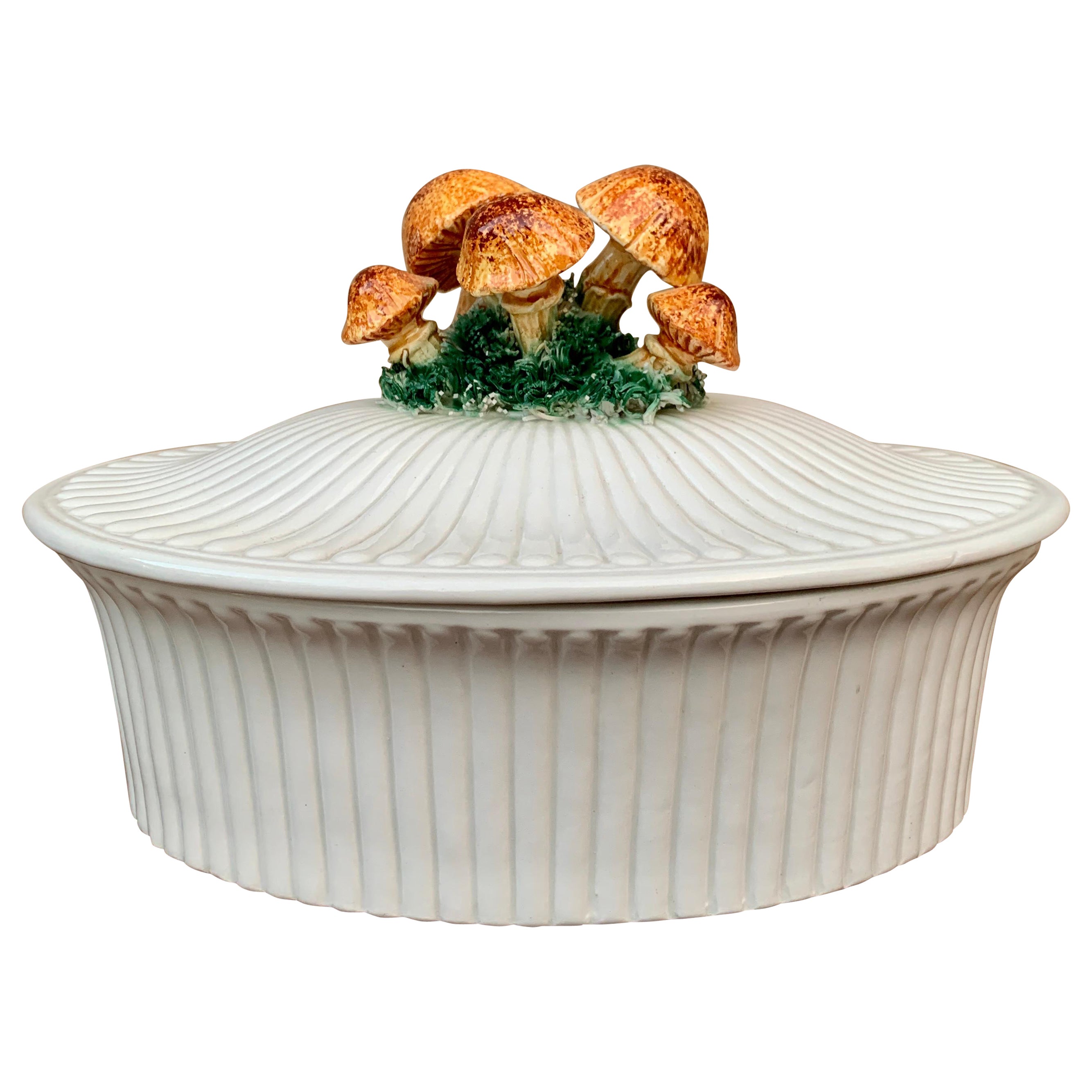 Vintage Italian Glazed Ceramic Trompe l'Oeil Mushroom Casserole Dish