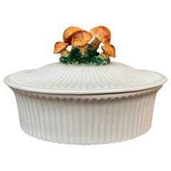 Retro Italian Glazed Ceramic Trompe l'Oeil Mushroom Casserole Dish